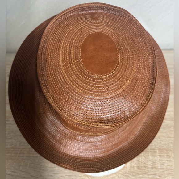 Patricia Underwood Mew York Brown Leather Vintage Fedora Corded Women Hat S/M main image 5